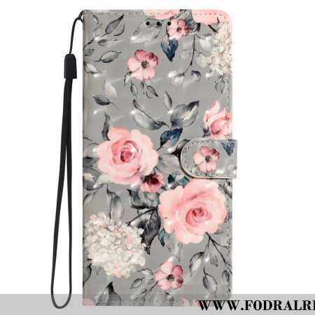 Fodral Oppo A98 5g Rosa Blommor Med Rem