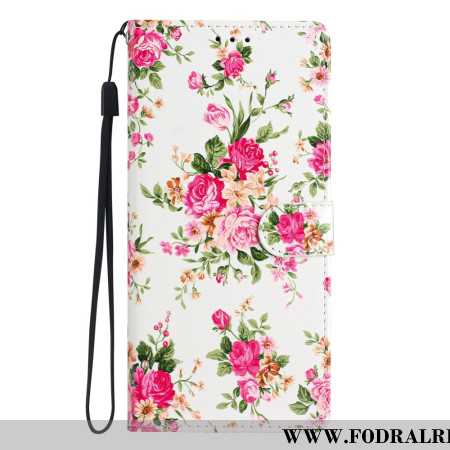 Fodral Oppo A98 5g Röda Blommor Med Rem