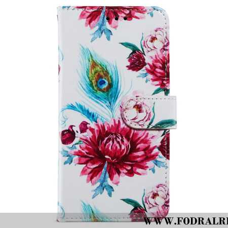 Fodral Samsung Galaxy A55 5g Röda Blommor Med Rem