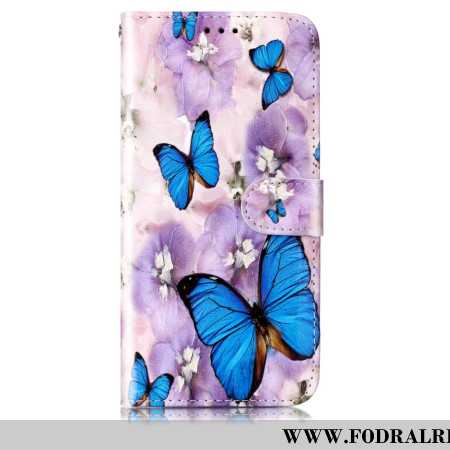 Fodral Samsung Galaxy S24 5g Lila Blommor Och Fjärilar Med Rem