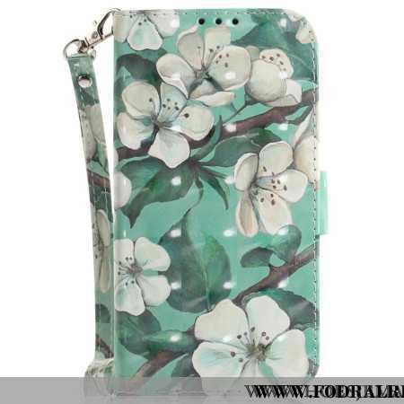 Fodral Samsung Galaxy S24 Ultra 5g Med Vita Blommor Med Rem