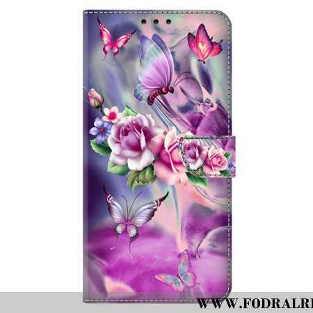 Fodral Xiaomi 14 Pro Lila Fjärilar Och Blommor