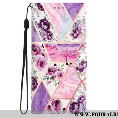 Fodral iPhone 16 Lila Blommor Med Rem