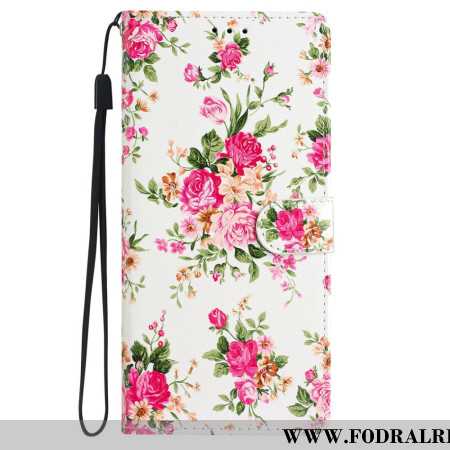 Fodral iPhone 16 Plus Röda Blommor Med Rem