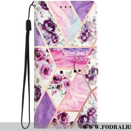 Fodral iPhone 16 Pro Lila Blommor Med Rem