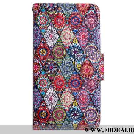 Läderfodral Samsung Galaxy A15 5g Telefonfodral Patchwork Med Rem