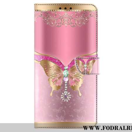 Läderfodral Samsung Galaxy A55 5g Telefonfodral Rose Gold Butterfly