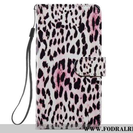 Läderfodral Samsung Galaxy S24 5g Telefonfodral Leopardmönster Med Rem