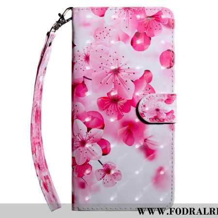 Läderfodral Samsung Galaxy S24 5g Telefonfodral Röda Blommor Med Rem