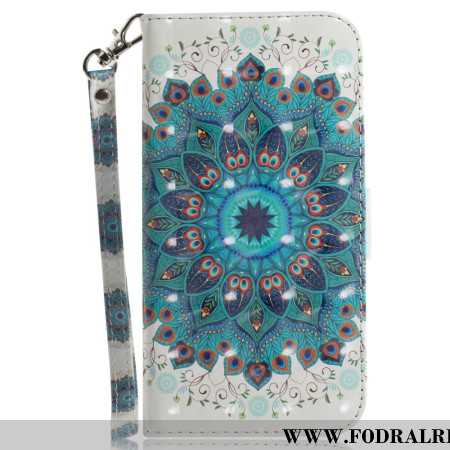 Läderfodral Samsung Galaxy S24 Fe Telefonfodral Grön Mandala Med Rem