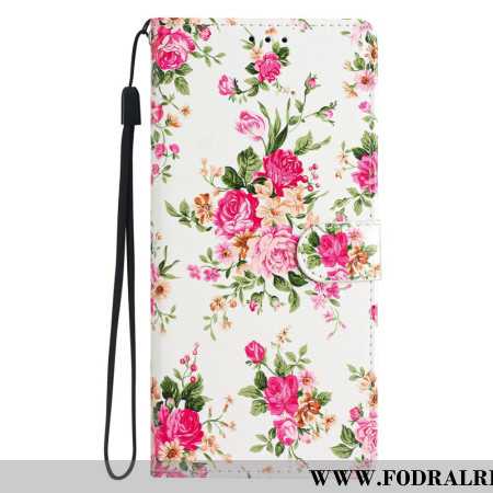 Läderfodral iPhone 16 Pro Max Telefonfodral Röda Blommor Med Rem