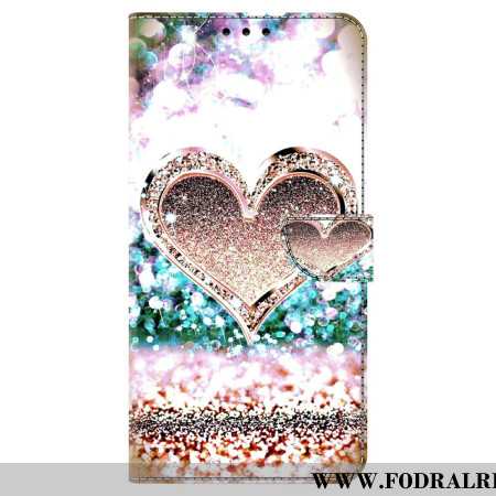 Läderskal Fodral Oppo A98 5g Rosa Diamanthjärta