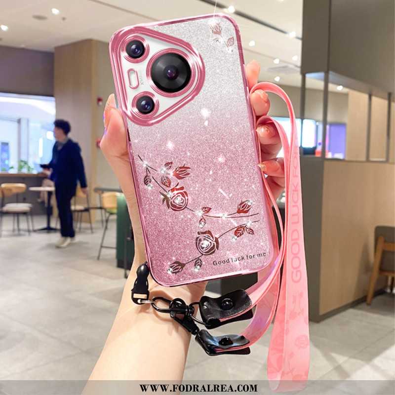 Skal För Huawei Pura 70 Pro Blommor Och Strass Med Snöre