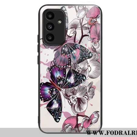 Skal För Samsung Galaxy A15 Lila Fjärilar I Härdat Glas