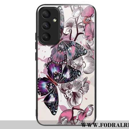 Skal För Samsung Galaxy A55 5g Lila Fjärilar I Härdat Glas