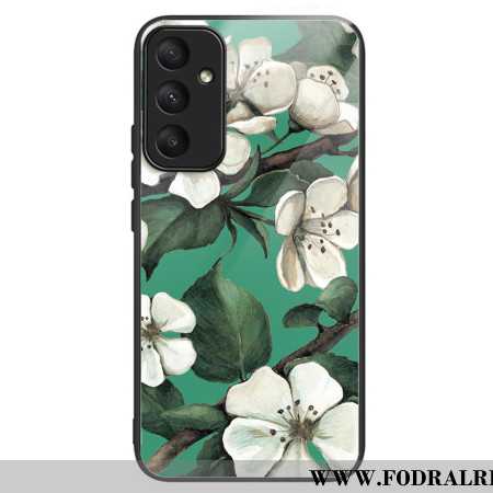 Skal För Samsung Galaxy A55 5g Vita Blommor I Härdat Glas