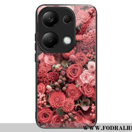 Skal För Xiaomi Redmi Note 13 Pro 4g Härdat Glas Röda Och Rosa Blommor