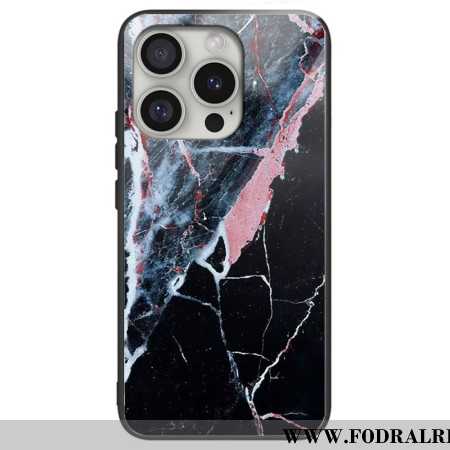 Skal För iPhone 16 Pro Max Svart Marmor Härdat Glas