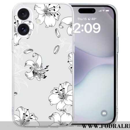 Skal För iPhone 16 Transparent Kant Vita Blommor