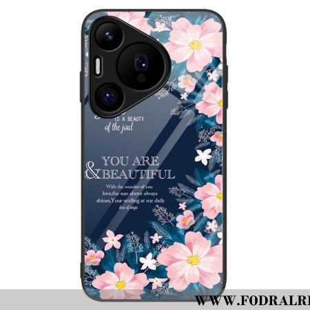 Skal Huawei Pura 70 Telefonfodral Rosa Blommor I Härdat Glas