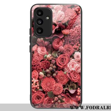 Skal Samsung Galaxy A15 5g Härdat Glas Röda Och Rosa Blommor