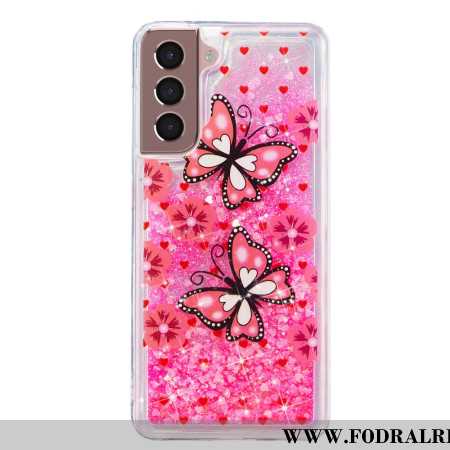 Skal Samsung Galaxy S24 Plus 5g Red Butterflies Liquid Glitter