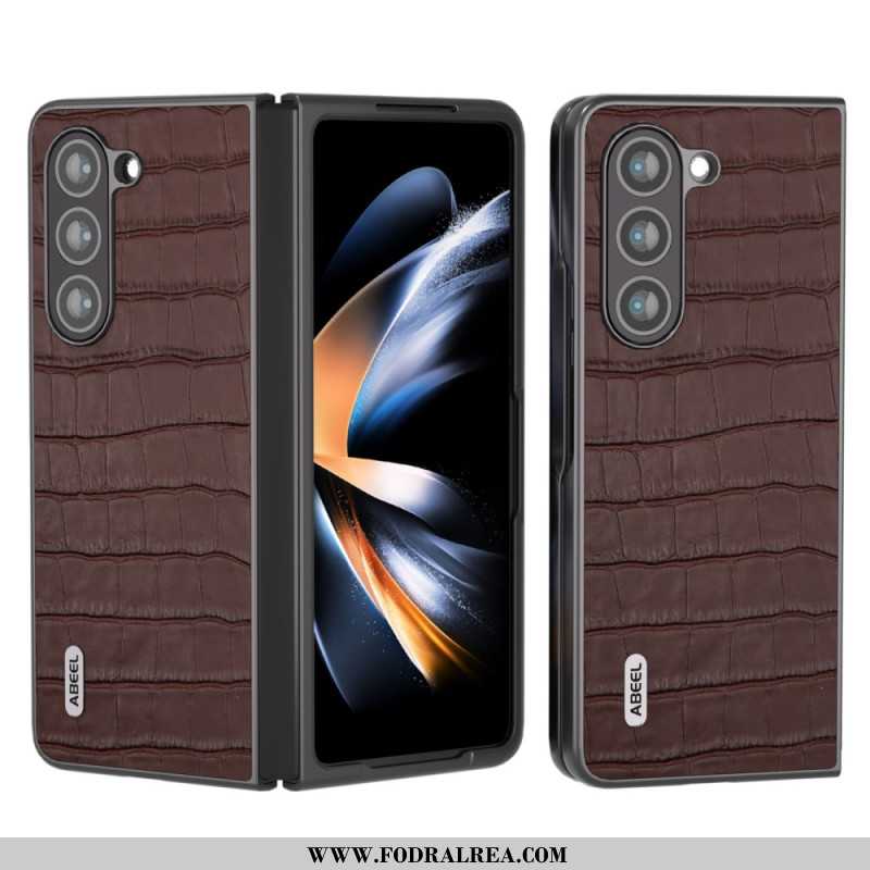 Skal Samsung Galaxy Z Fold 5 Krokodildesign I Äkta Läder