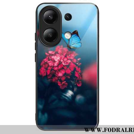 Skal Xiaomi Redmi Note 13 4g Röda Blommor Och Fjärilar I Härdat Glas