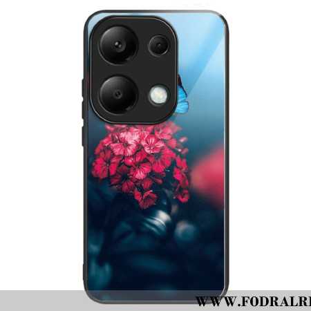 Skal Xiaomi Redmi Note 13 Pro 4g Röda Blommor Och Fjärilar I Härdat Glas