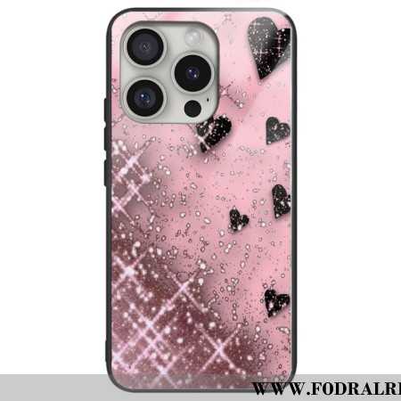 Skal iPhone 16 Pro Max Telefonfodral Hjärtan I Härdat Glas På Rosa Bakgrund