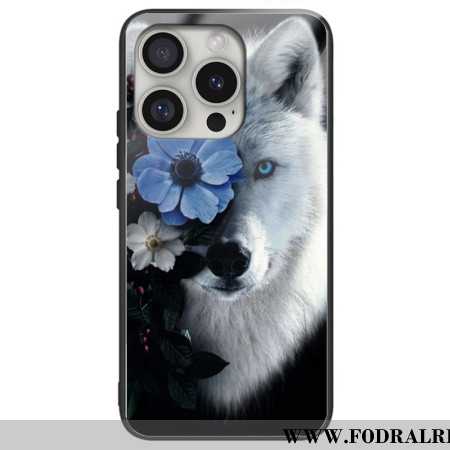 Skal iPhone 16 Pro Max Telefonfodral Varg Och Blå Blomma Härdat Glas