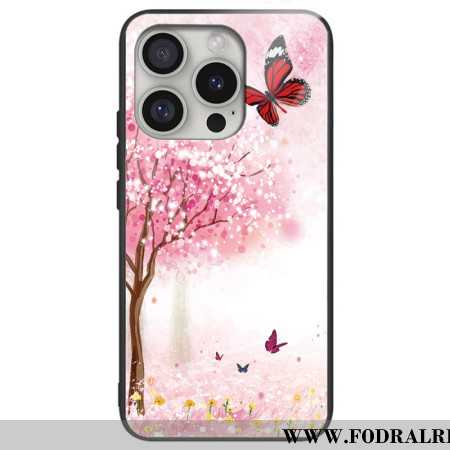 Skal iPhone 16 Pro Telefonfodral Cherry Blossom Tempered Glass