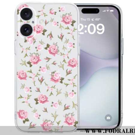 Skal iPhone 16 Transparent Edge Rosa Blommor