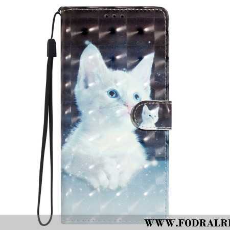 Skyddsfodral Oppo A98 5g 3d Vit Katt Med Rem